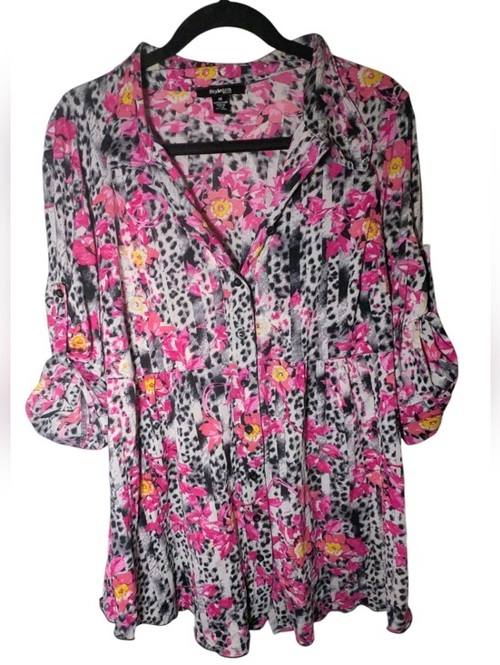 Style & Co. Tops - Style & Co. Mesh Button Down Top 1X Floral Animal Print NWOT